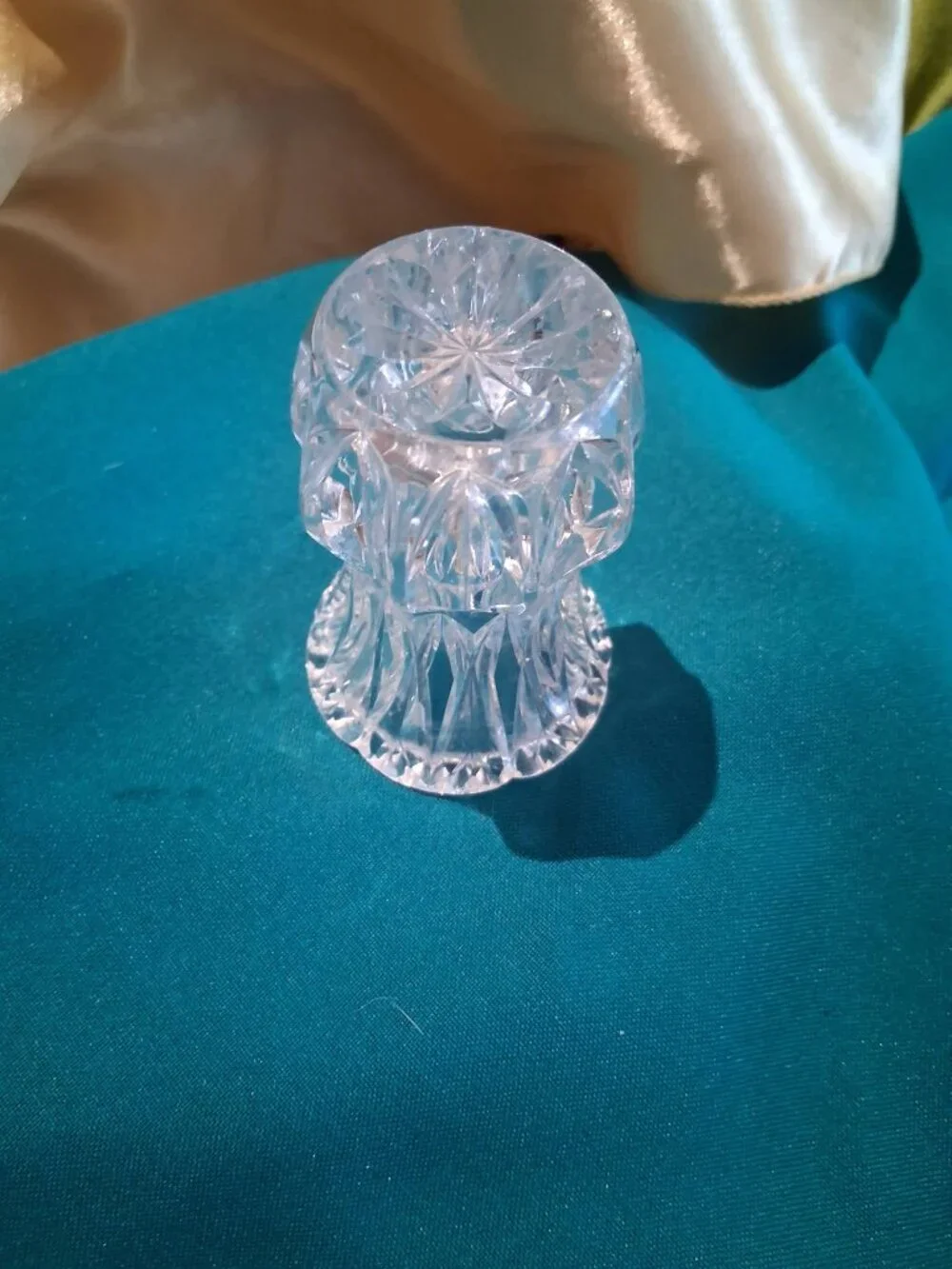 Vintage Cut Crystal Miniature Vase Toothpick Holder Sparkly Diamond Cut Glass